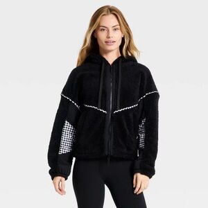 Women's High-Pile Fleece Jacket - JoyLab, Black/Gingham Plaid Contrast, Sz XL